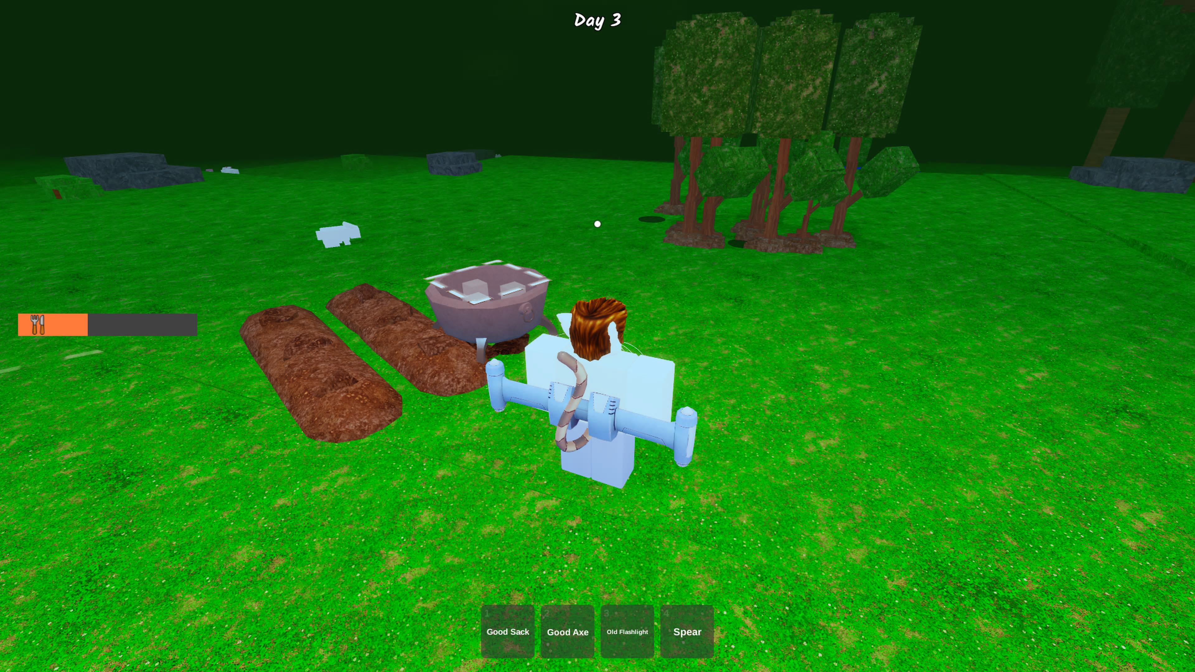 A character standing in front of a group of trees in 99 Nights in the Forest. - 4