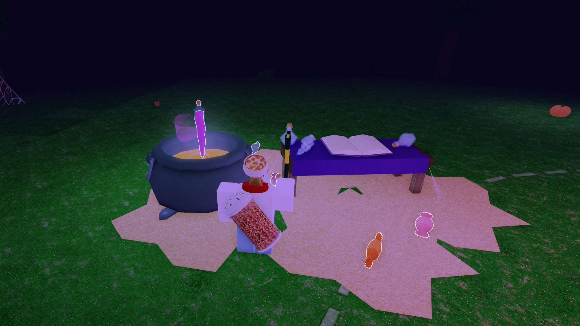 A character collecting a potion in 99 Nights in the Forest. - 10