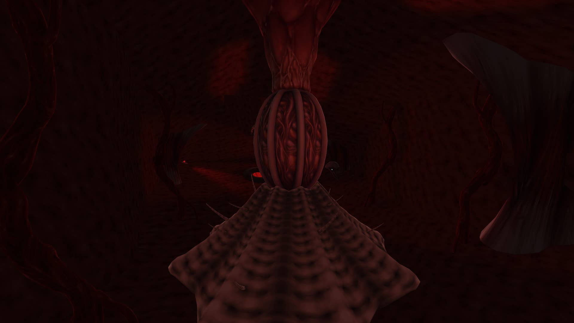 9. A screenshot of System Shock 2: 25th anniversary remaster, showing the brain-stem of the Body of the Many.