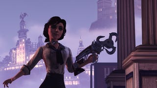 Elizabeth holds a skyhook in BioShock Infinite.