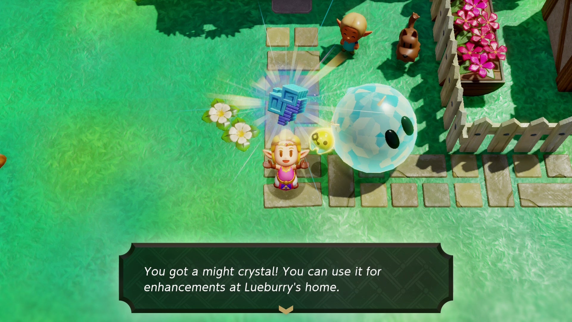 Zelda presenting a Might Crystal above her in Zelda Echoes of Wisdom.