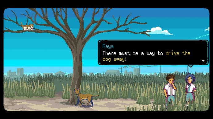 A Space for the Unbound review - Atma strokes his chin trying to figure out how to get a cat out of a tree