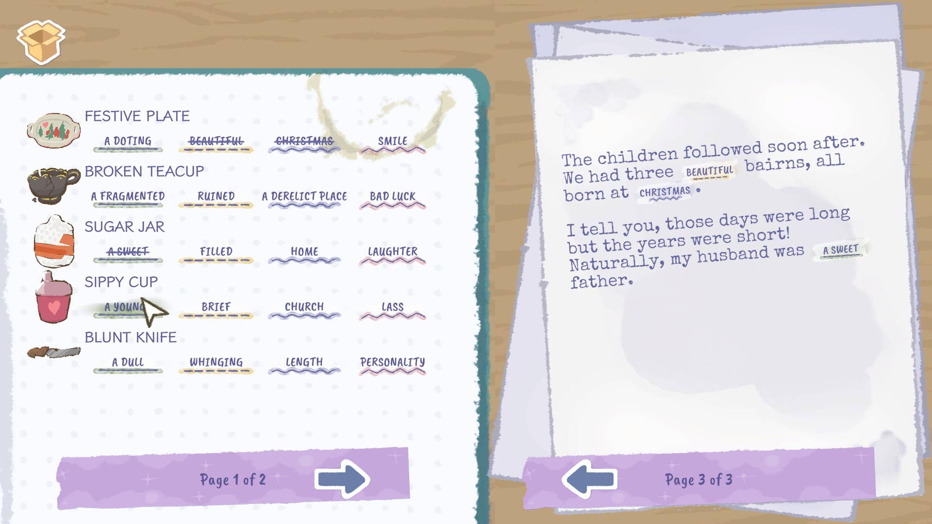 Using words inspired by various items, I fill out the gaps in my memoirs in my celebratory life: Tabitha.