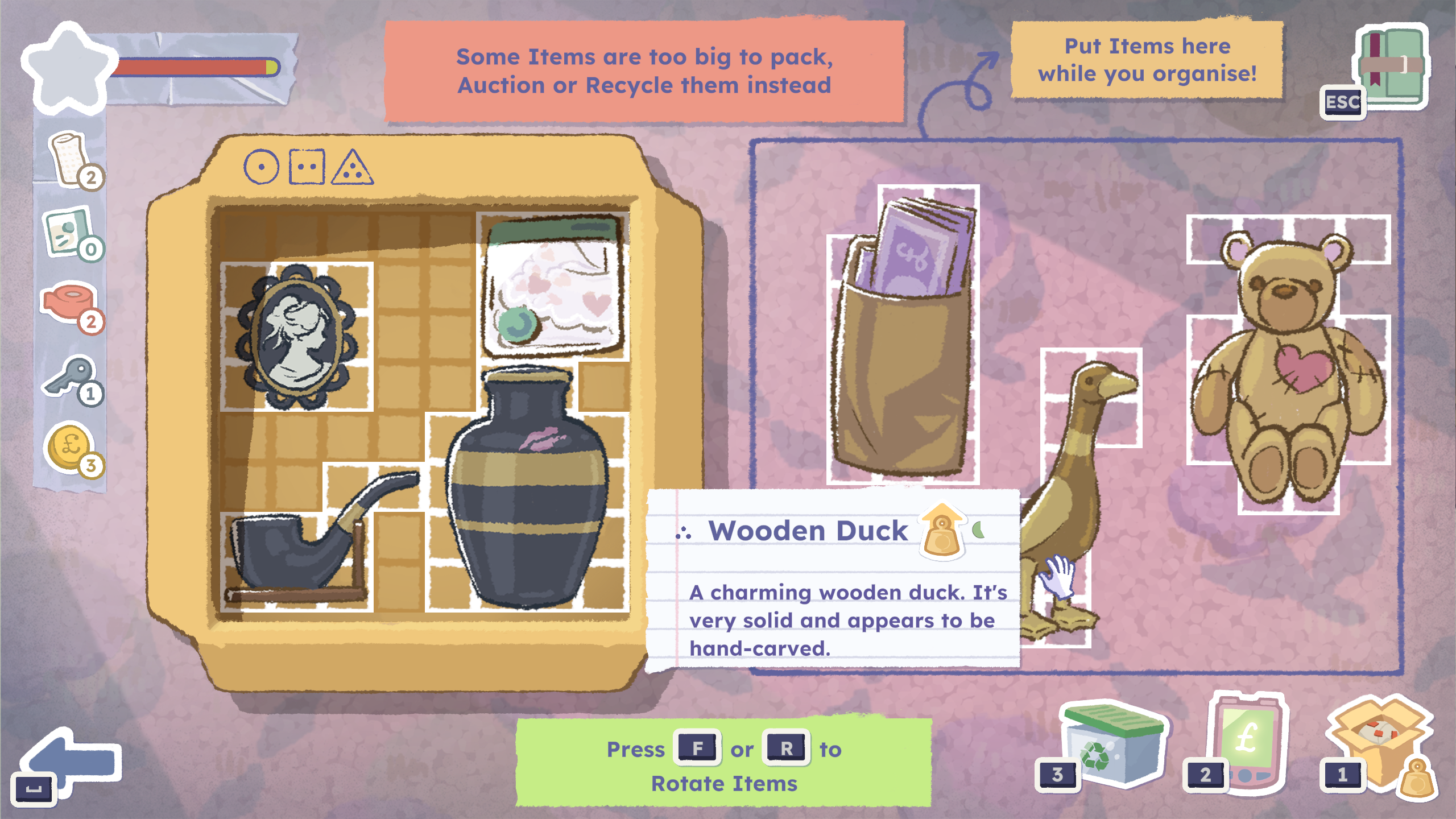 Packing a cardboard box with mementos in A Storied Life: Tabitha.