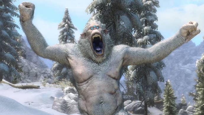 A yeti-like creature with several eyes in Skyblivion mod