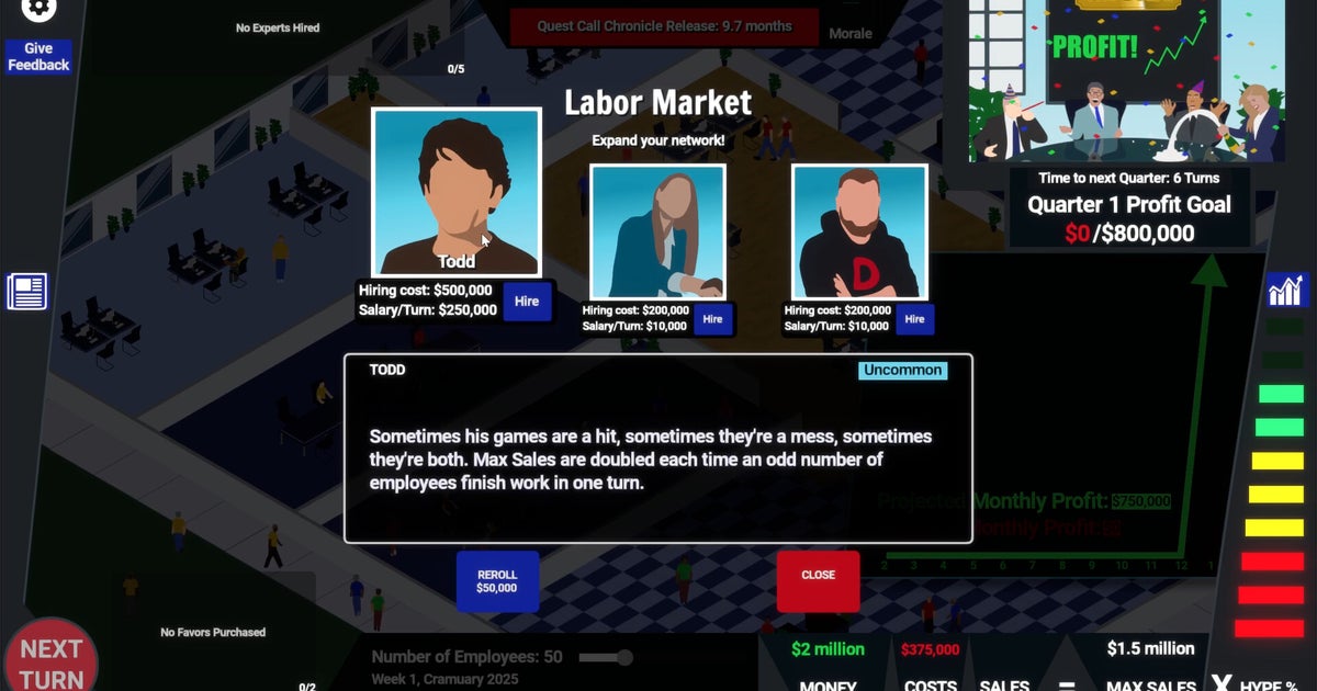 The AAA games industry is a casino roguelite in this chaotic, hubris-fueled management sim The AAA games industry is a casino roguelite in this chaotic, hubris-fueled management sim