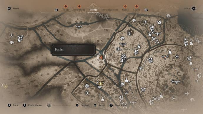 A map showing the location of the Surrender enigma in Assassin's Creed Mirage