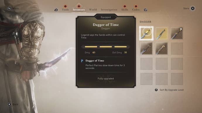 The Dagger of Time shown in the player inventory in Assassin's Creed Mirage
