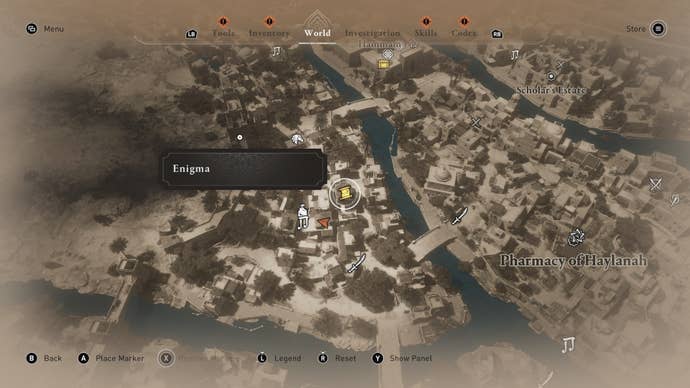 A map showing the location of the A Gift enigma in Assassin's Creed Mirage