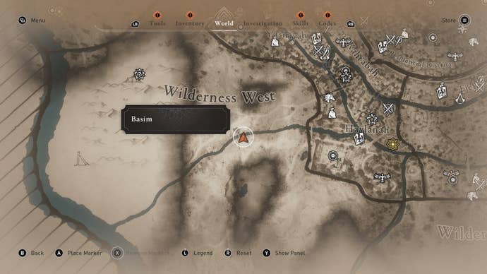A map showing where to find the A Gift enigma treasure in Assassin's Creed Mirage