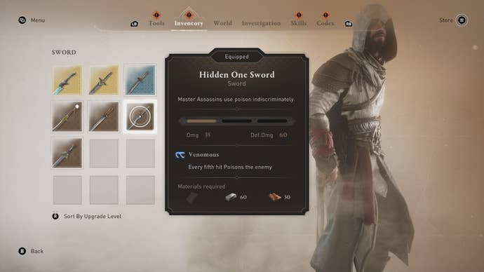 The Hidden One Sword shown in the player inventory in Assassin's Creed Mirage