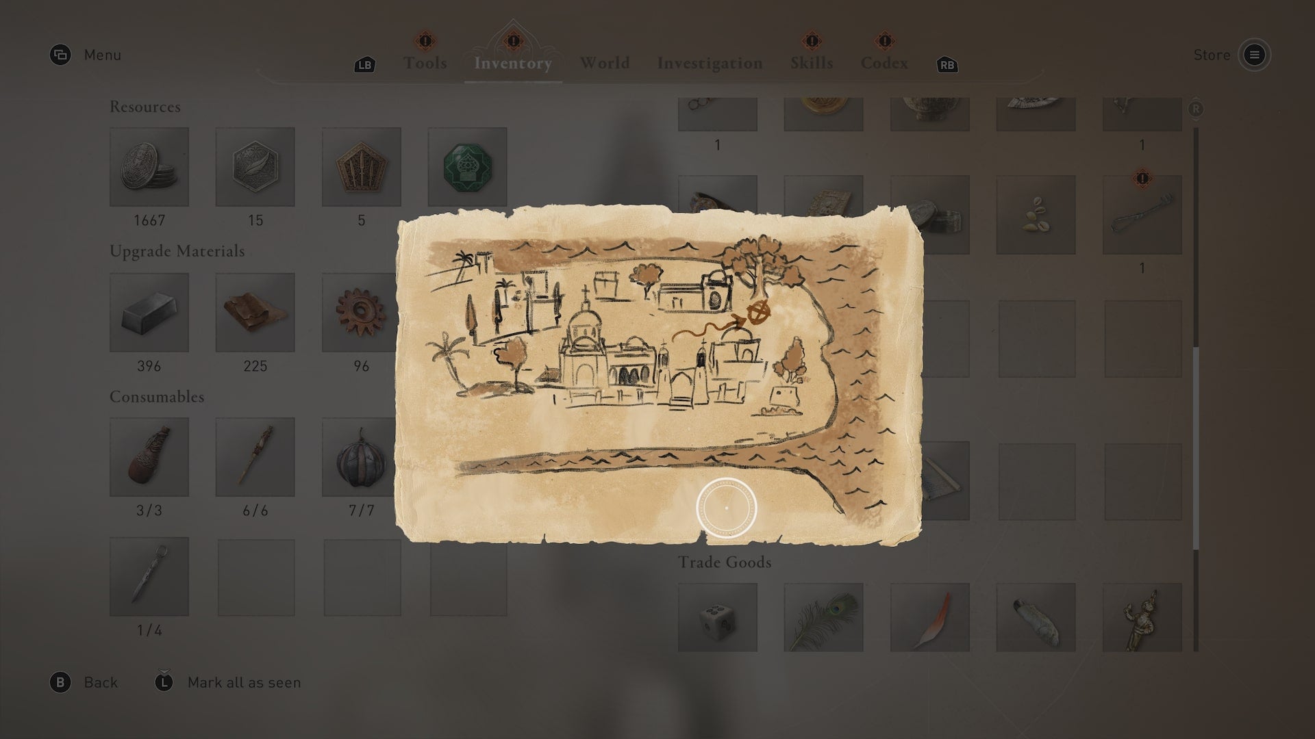 The A Holy Hoard enigma clue, which is a drawing,  in Assassin&rsquo;s Creed Mirage