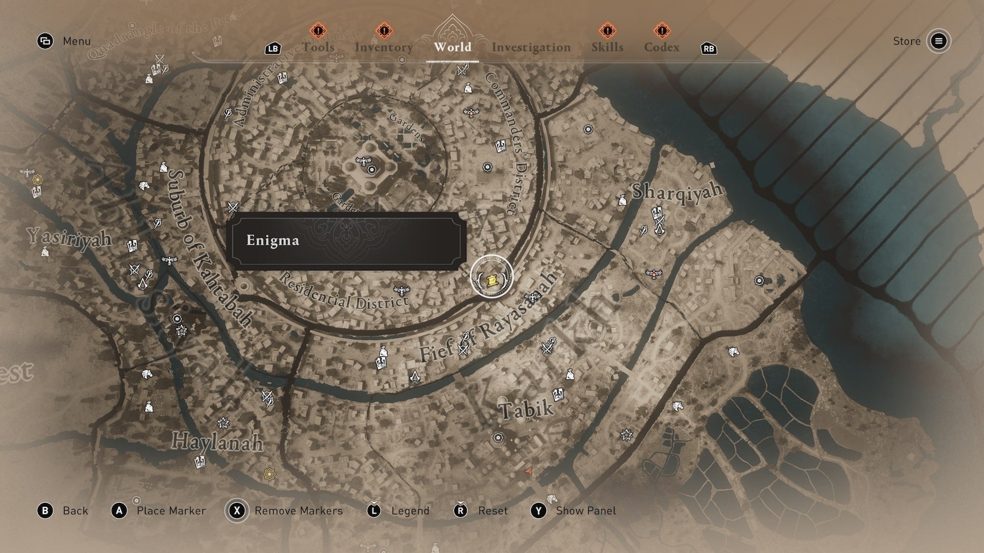 The location of the Just Rewards enigma is shown on the world map in Assassin&rsquo;s Creed Mirage
