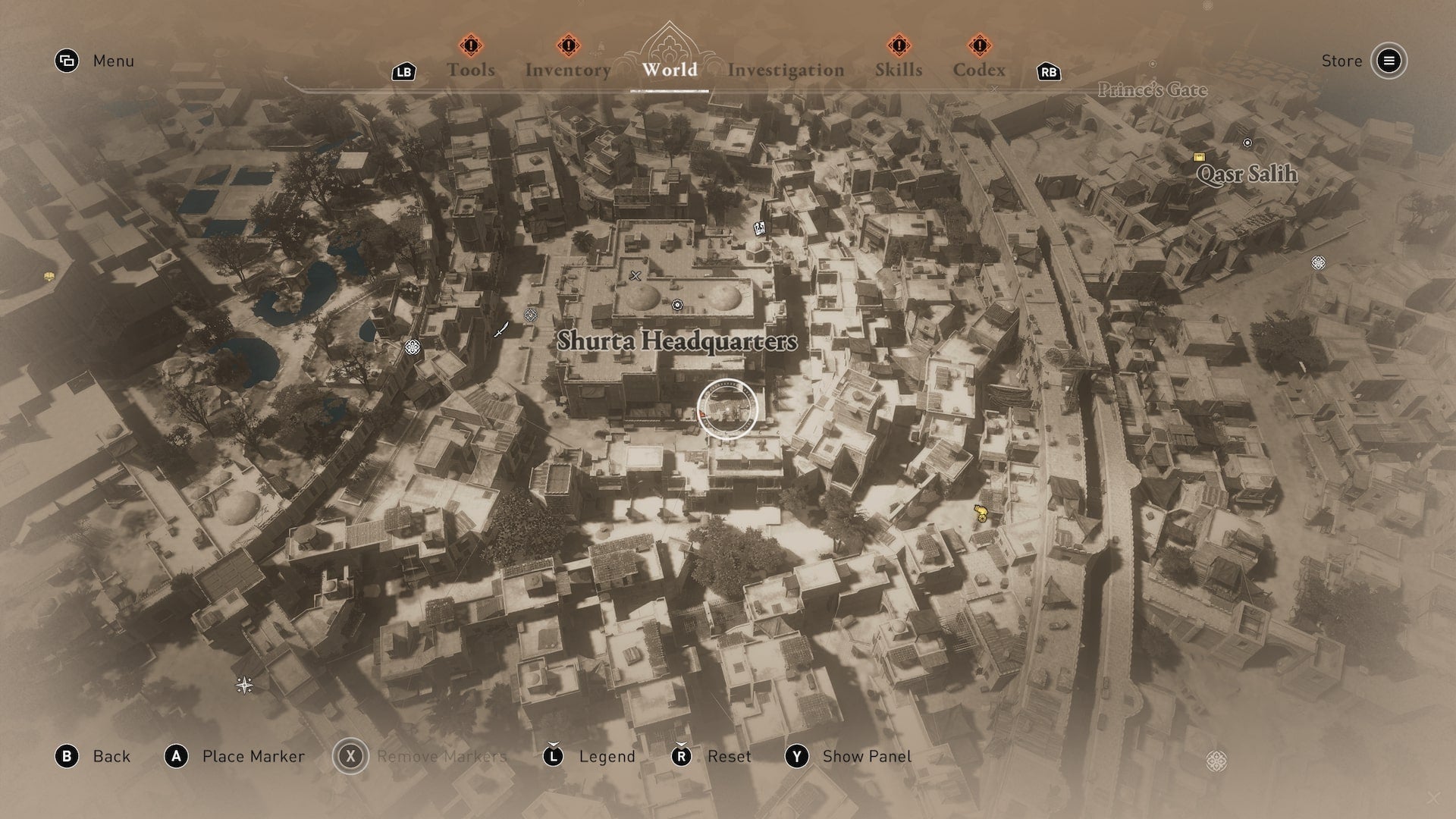 The location of the reward for solving the Just Rewards enigma is shown on the world map in Assassin's Creed Mirage - 5