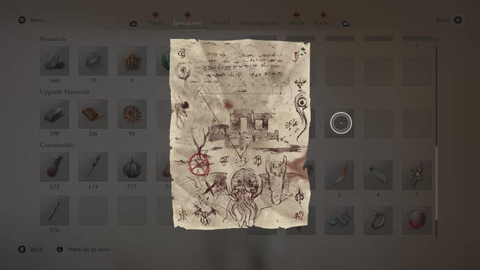 A strange drawing depicting some ruins south of Jarjaraya in Assassin's Creed Mirage