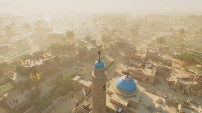 A view of a city in Assassin’s Creed Mirage’S Baghdad from a viewpoint