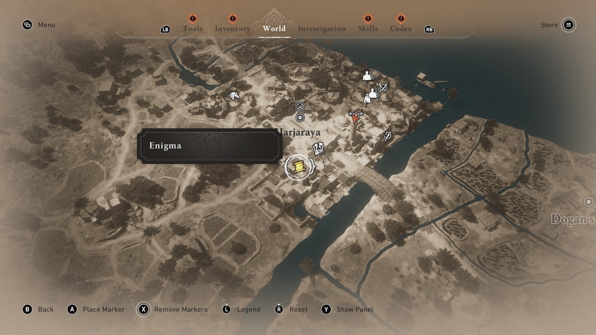 A map showing the location of the Reap from the Ruins enigma in Jarjaraya in Assassin&rsquo;s Creed Mirage