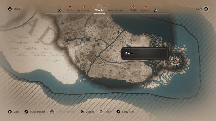 A map showing the location of the Reap from the Ruins enigma treasure in Assassin's Creed Mirage