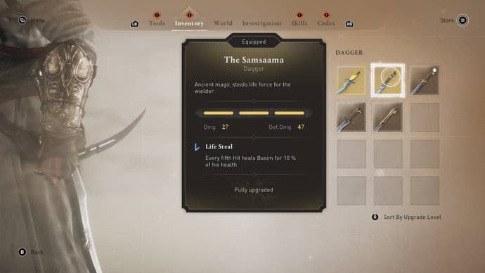 The Samsaama dagger shown in the player inventory in Assassin's Creed Mirage