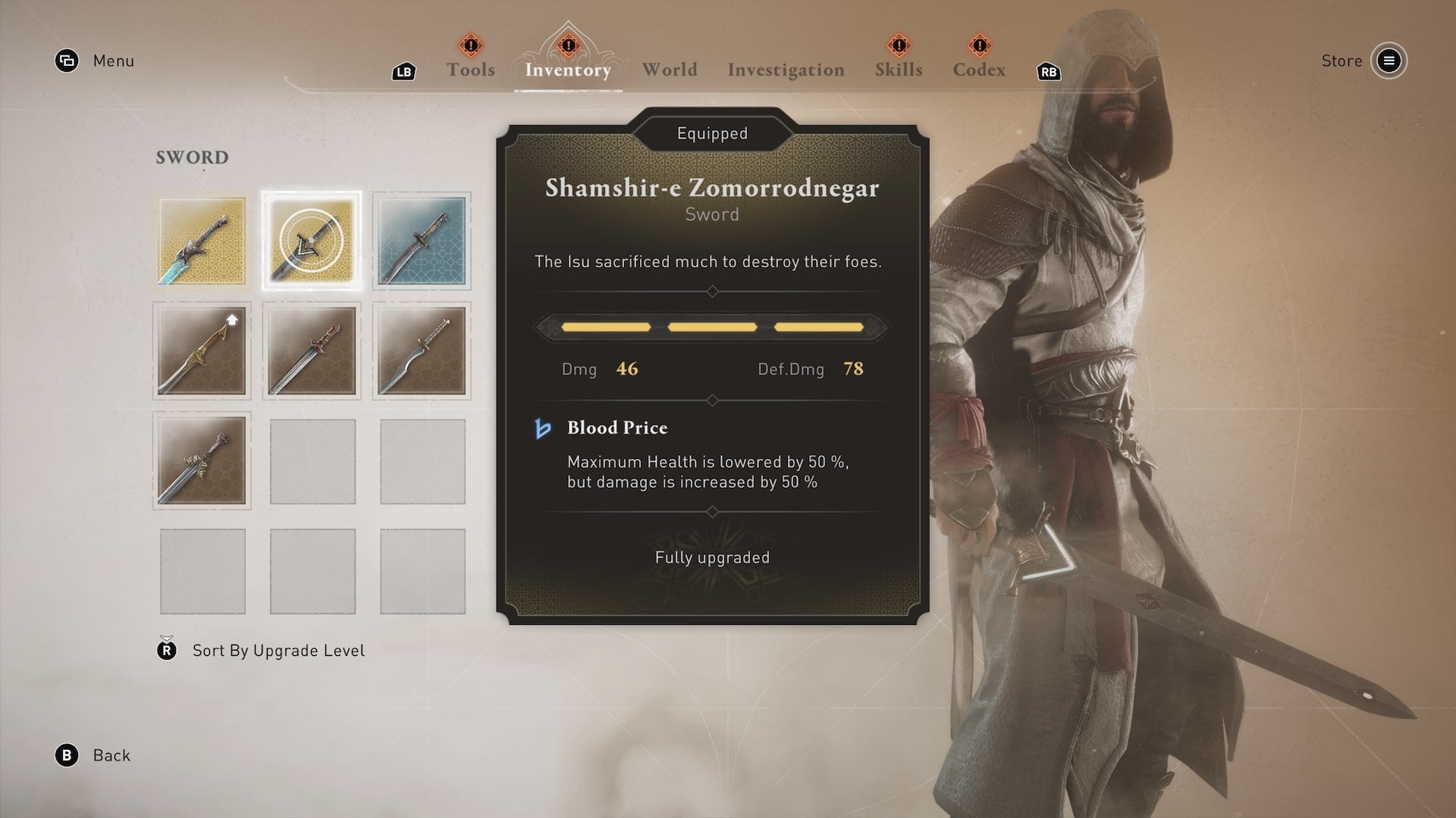 The Shamshir-e Zomorrodnegar sword shown in the player inventory in Assassin's Creed Mirage - 3