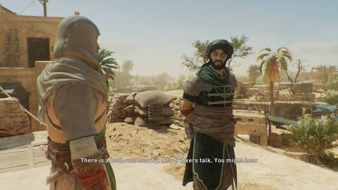 Basim and Ali talk with one another in Assassin’s Creed Mirage