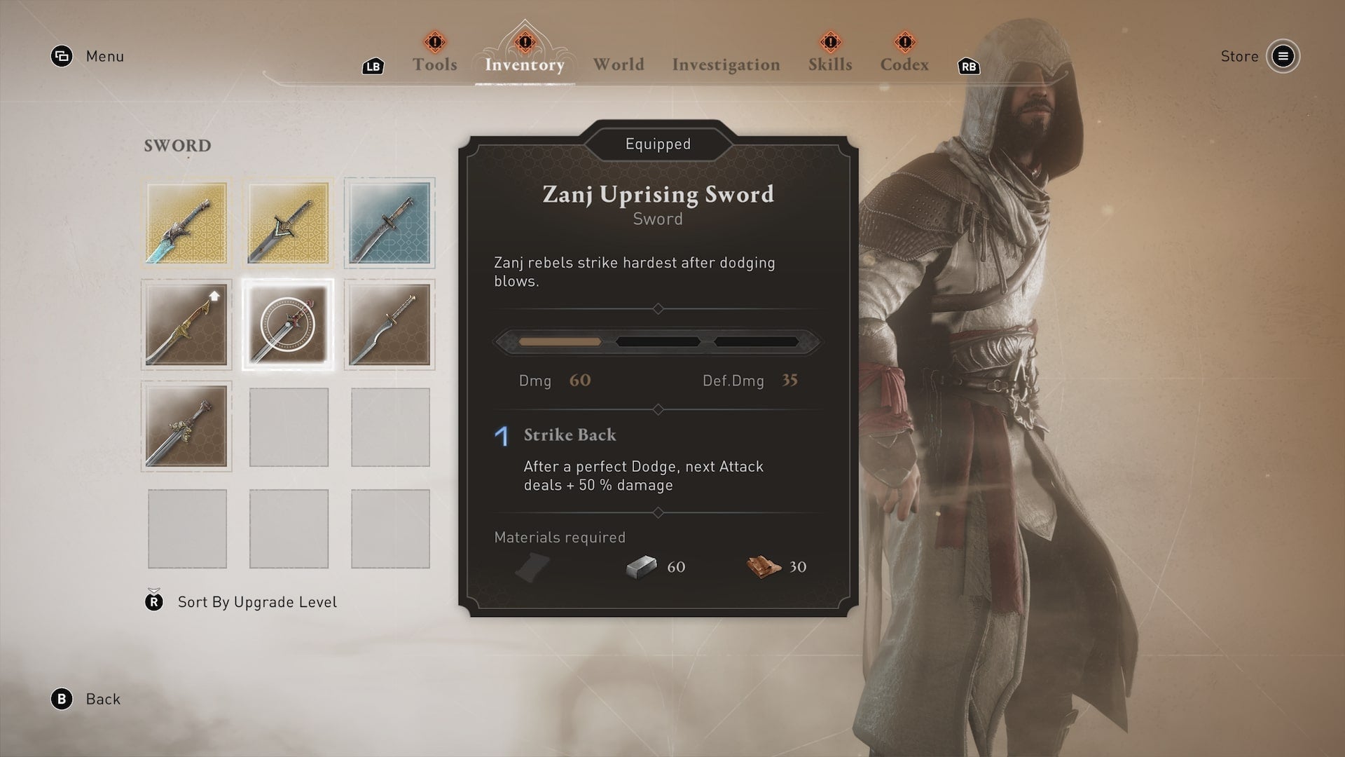 The Zanj Uprising Sword shown in the player inventory in Assassin&rsquo;s Creed Mirage