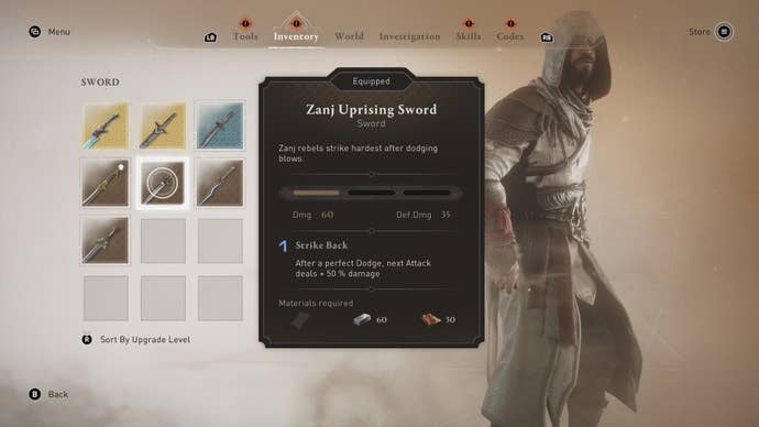 The Zanj Uprising Sword shown in the player inventory in Assassin's Creed Mirage
