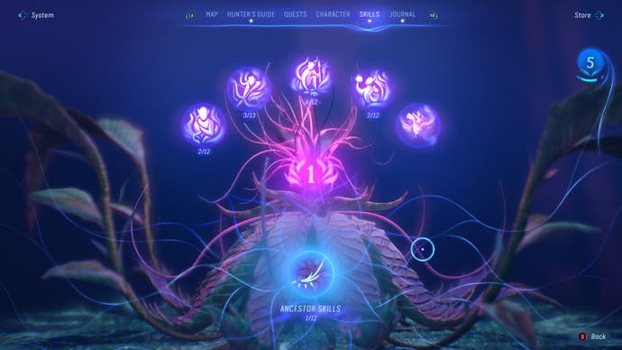 Avatar: Frontiers of Pandora screenshot showing A glance at the skill tree. Which is an actual tree, funnily enough.