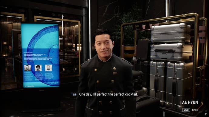 Tae is one of three AI-driven NPCs you can get to know in the demo. Like me, he's obsessed with booze