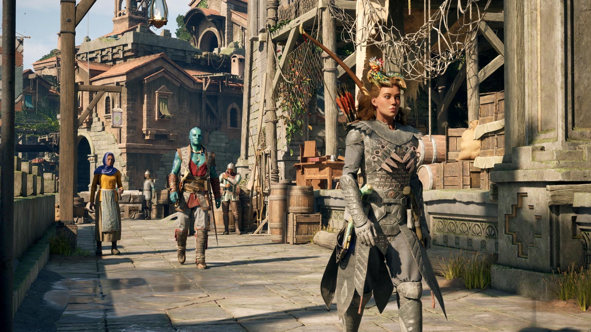 Avowed screenshot showing a character walking in a fantasy setting.