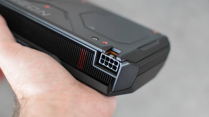 The 8-pin power connector on the AMD Radeon RX 7600 reference card.