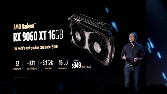 AMD's Jack Huynh introduces the Radeon RX 9060 XT graphics paper astatine Computex 2025.