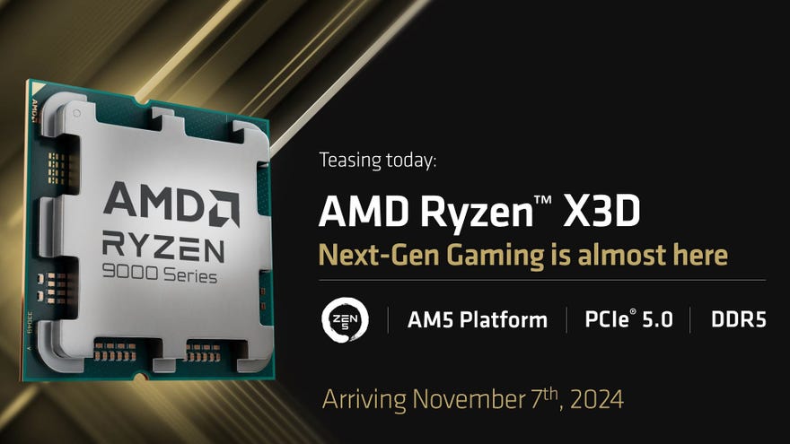 A teaser image for AMD’s Ryzen 9000X3D CPU launch, showing the November 7th release date.