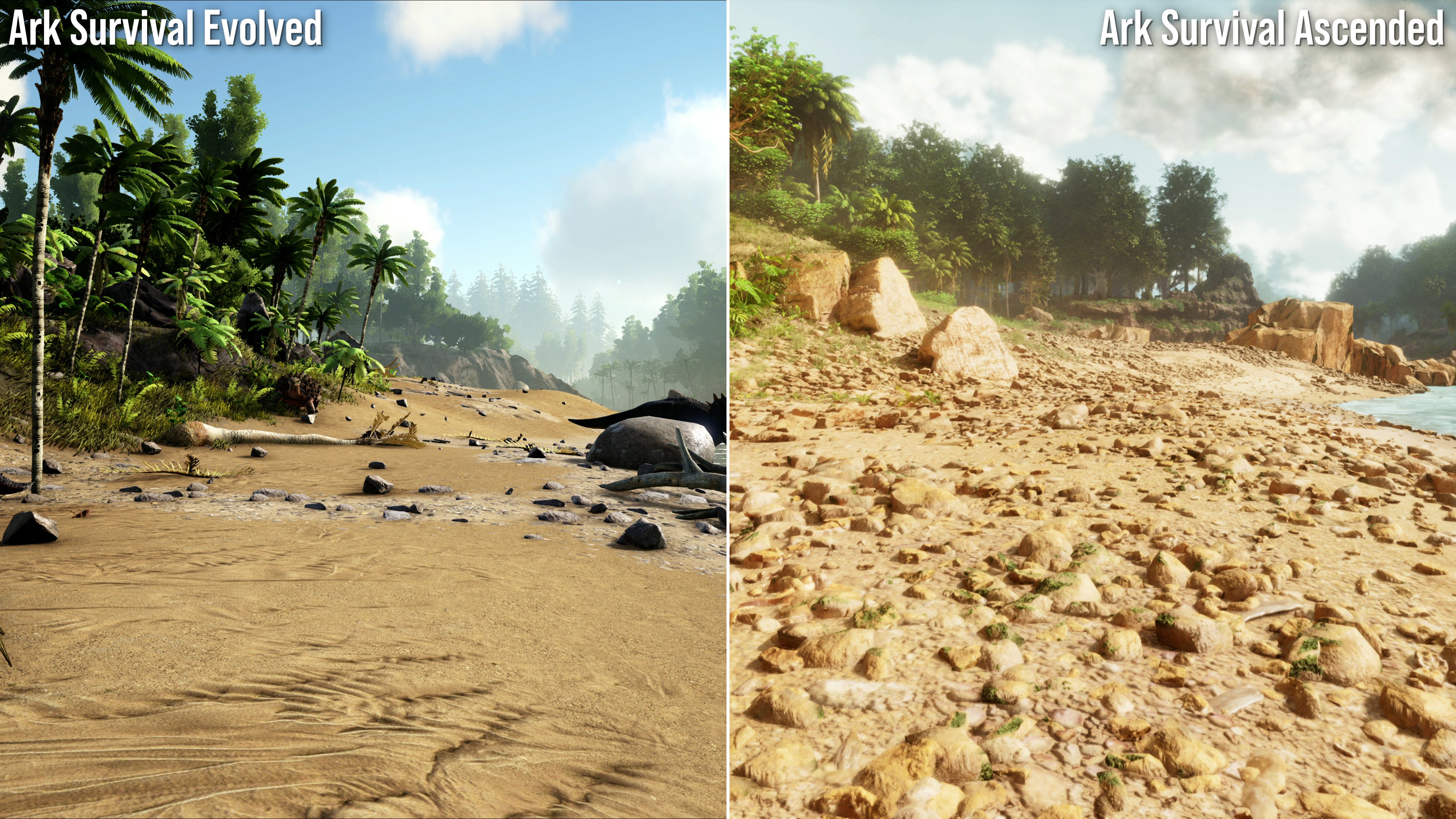 comparison shot of ark survival ascended vs ark survival evolved