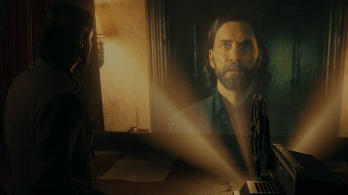 One of Alan Wake 2’s live-action cinematics shows the actor playing Alan Wake projected into the game.