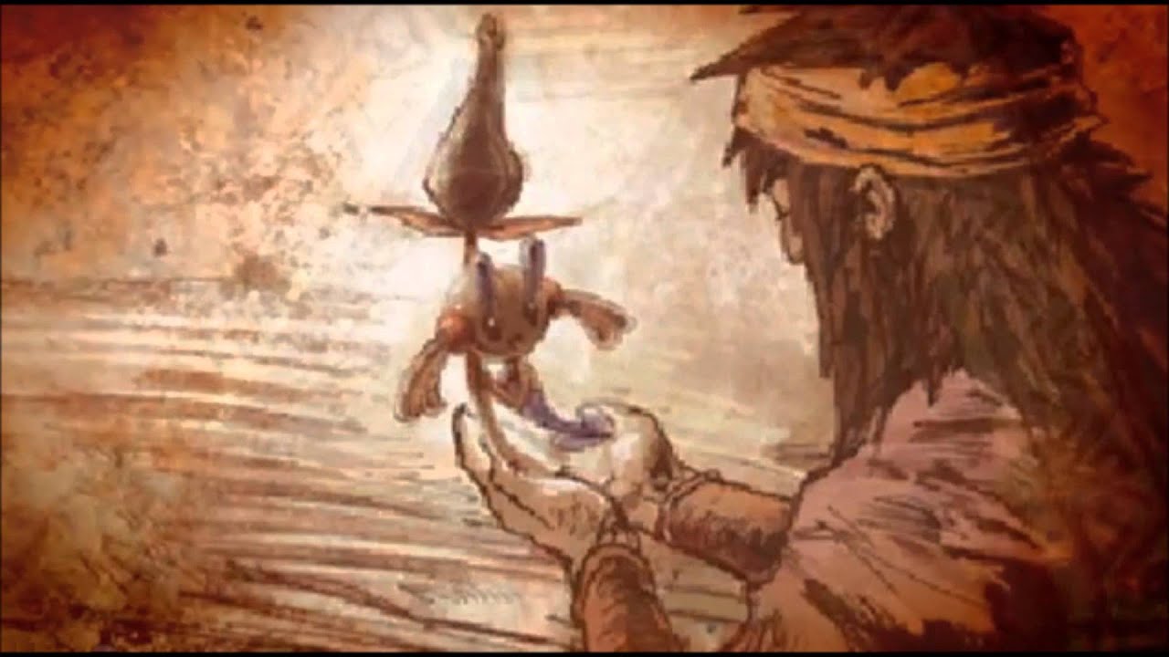 AZ, the 3000-year old giant of a man from Pokemon X and Y, holds his special Floette in his hands, in an image treated to look like sepia. - 4