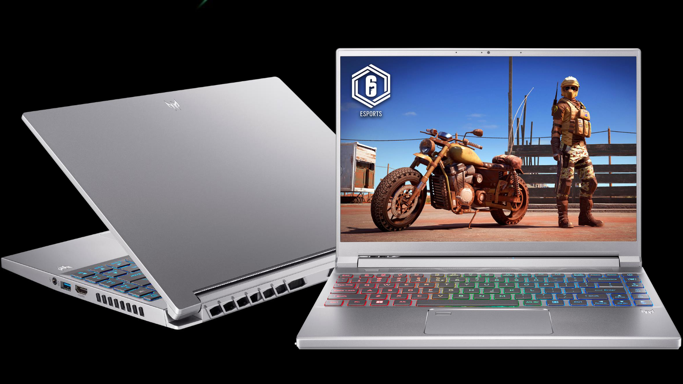 Front and rear views of the 14in Acer Predator Triton 300 SE gaming laptop.