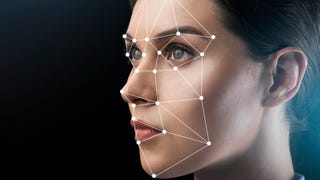 Stock image of facial recognition technique on a person's face