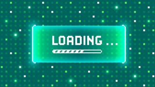 A pixelated loading bar, surrounded by a very green and blocky background. It's a little Matrixy.