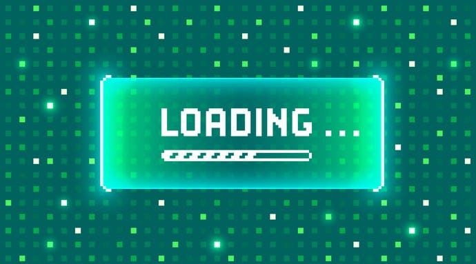A pixelated loading bar, surrounded by a very green and blocky background. It's a little Matrixy.