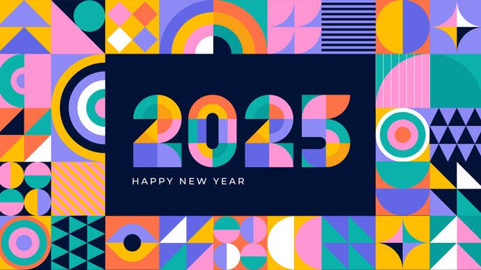 A colourful - almost psychedelic - geometric-inspired piece of artwork with the numbers 2025 in the middle. It’s a new year related piece of art.