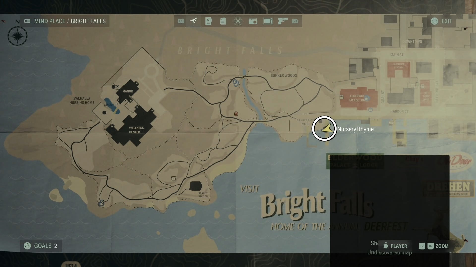 bright falls map with a nursery rhyme location circled