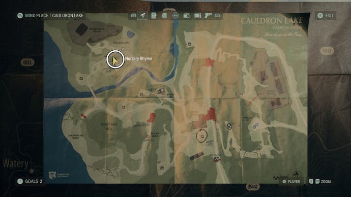 cauldron lake map with a nursery rhyme location circled