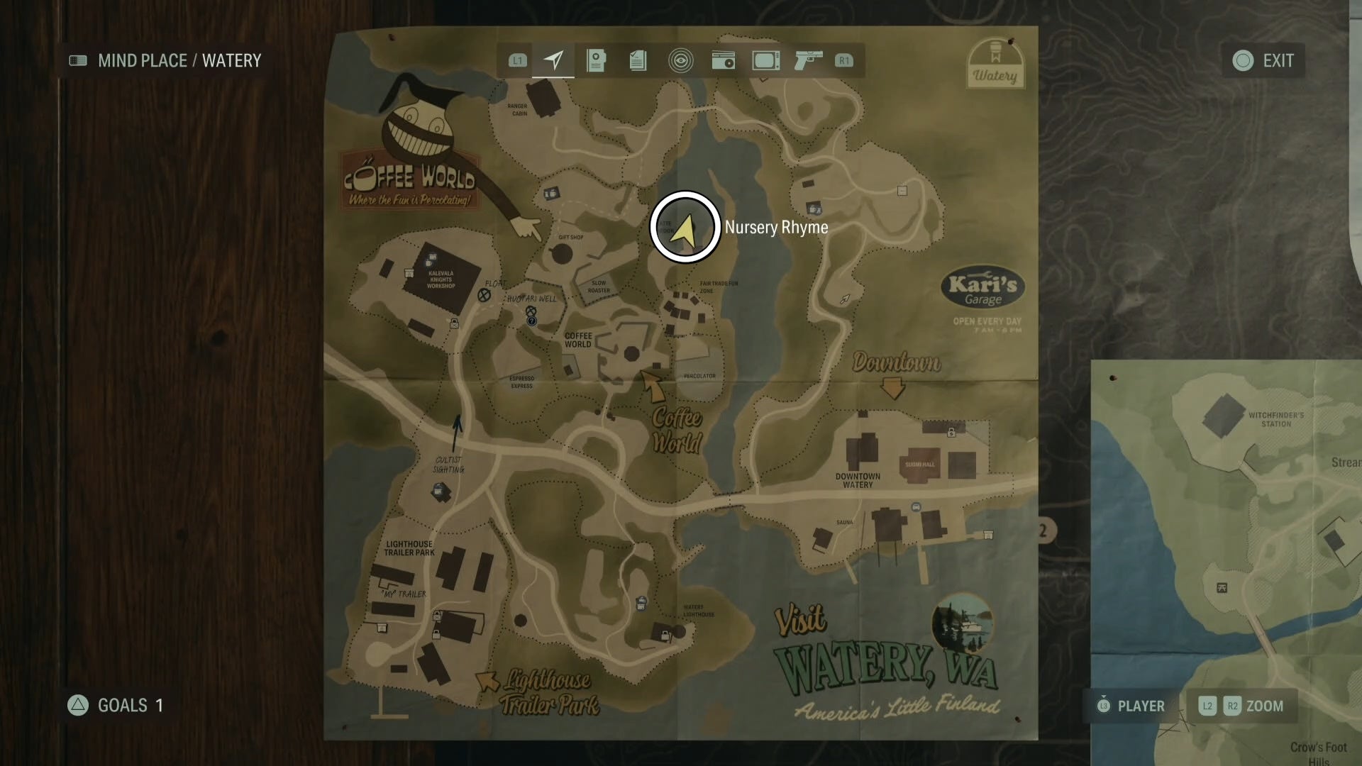 watery map with a nursery rhyme location circled