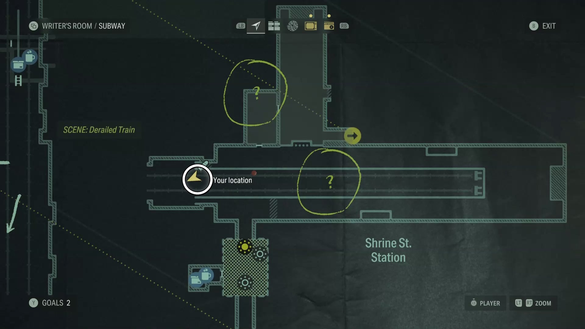 map showing a word of power location with a white circle