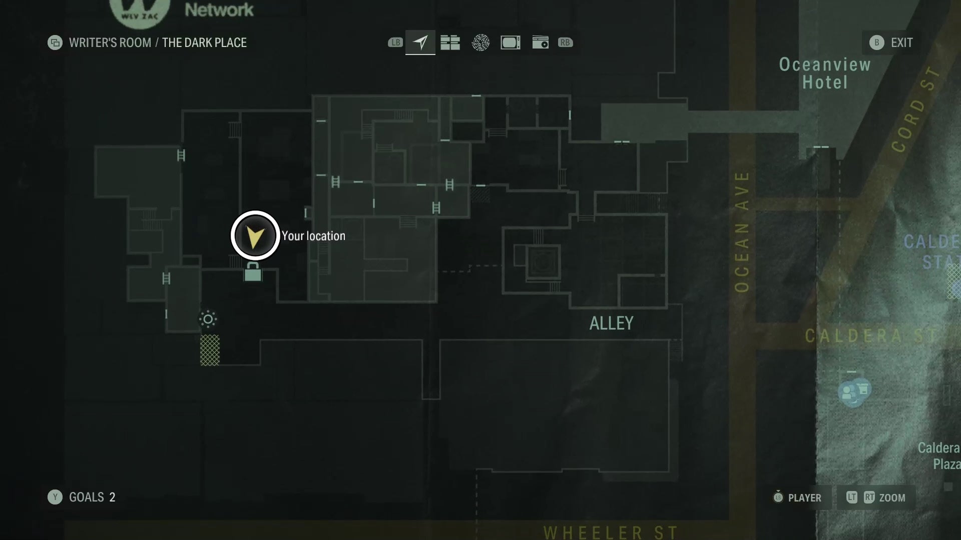 map showing a word of power location with a white circle