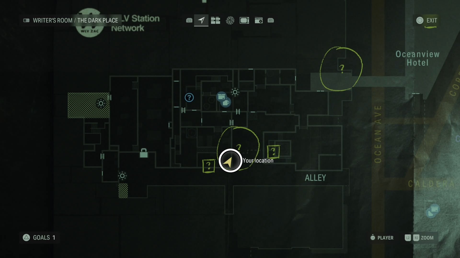 map showing a word of power location with a white circle