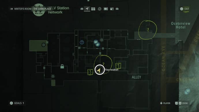 map showing a word of power location with a white circle