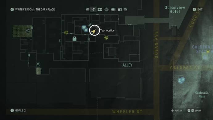 map showing a word of power location with a white circle