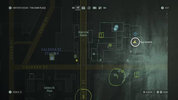 map showing a word of power location with a white circle